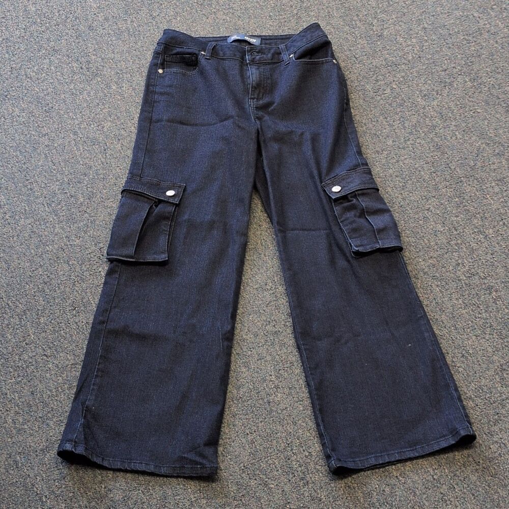 1822 Denim Women’s Petites Dark Wash Denim Jeans Cargo Pockets 4P HiRise 9in